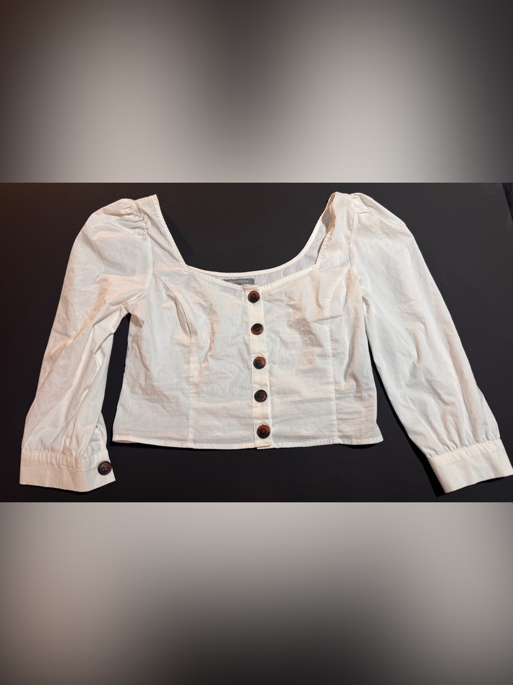 Urban Outfitters White Cottagecore Balloon Long Sleeve Button Front Crop Top M